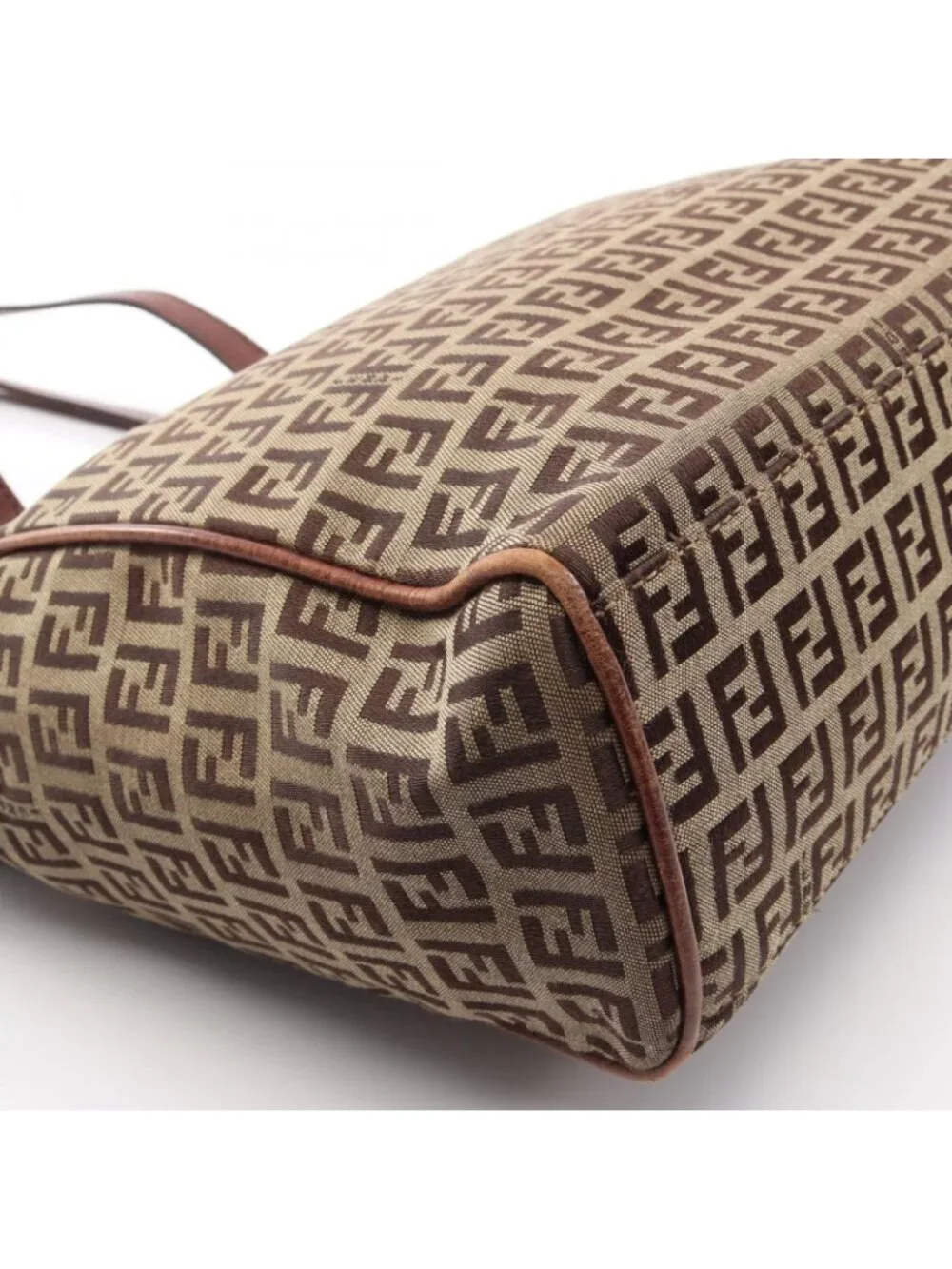 Fendi Tote Bag Zucchino Beige Brown Canvas Leather